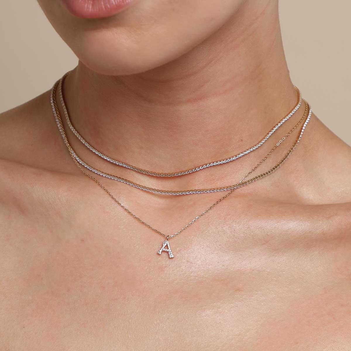 A Initial Pavé Pendant Necklace in Gold - Image 3