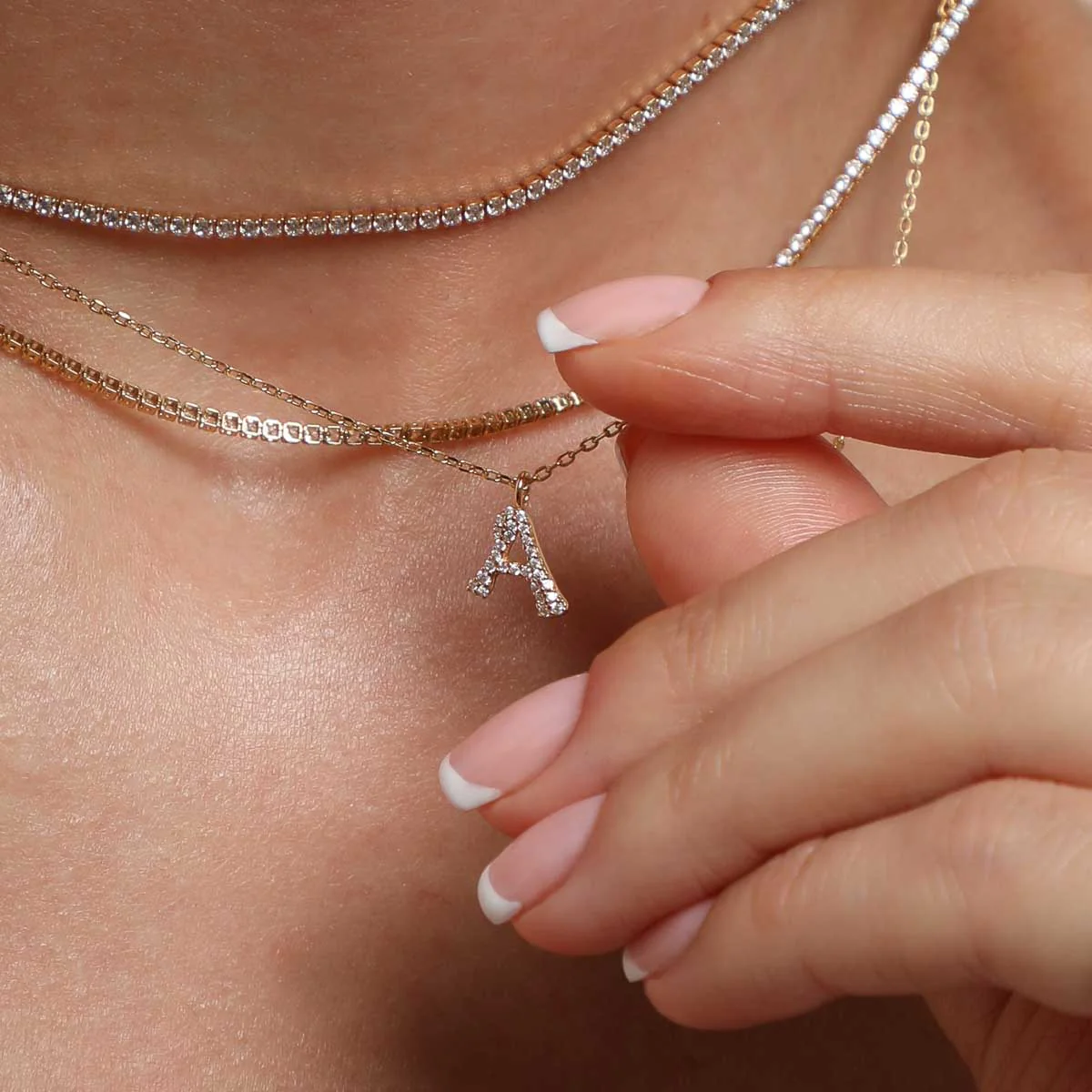 A Initial Pavé Pendant Necklace in Gold - Image 4