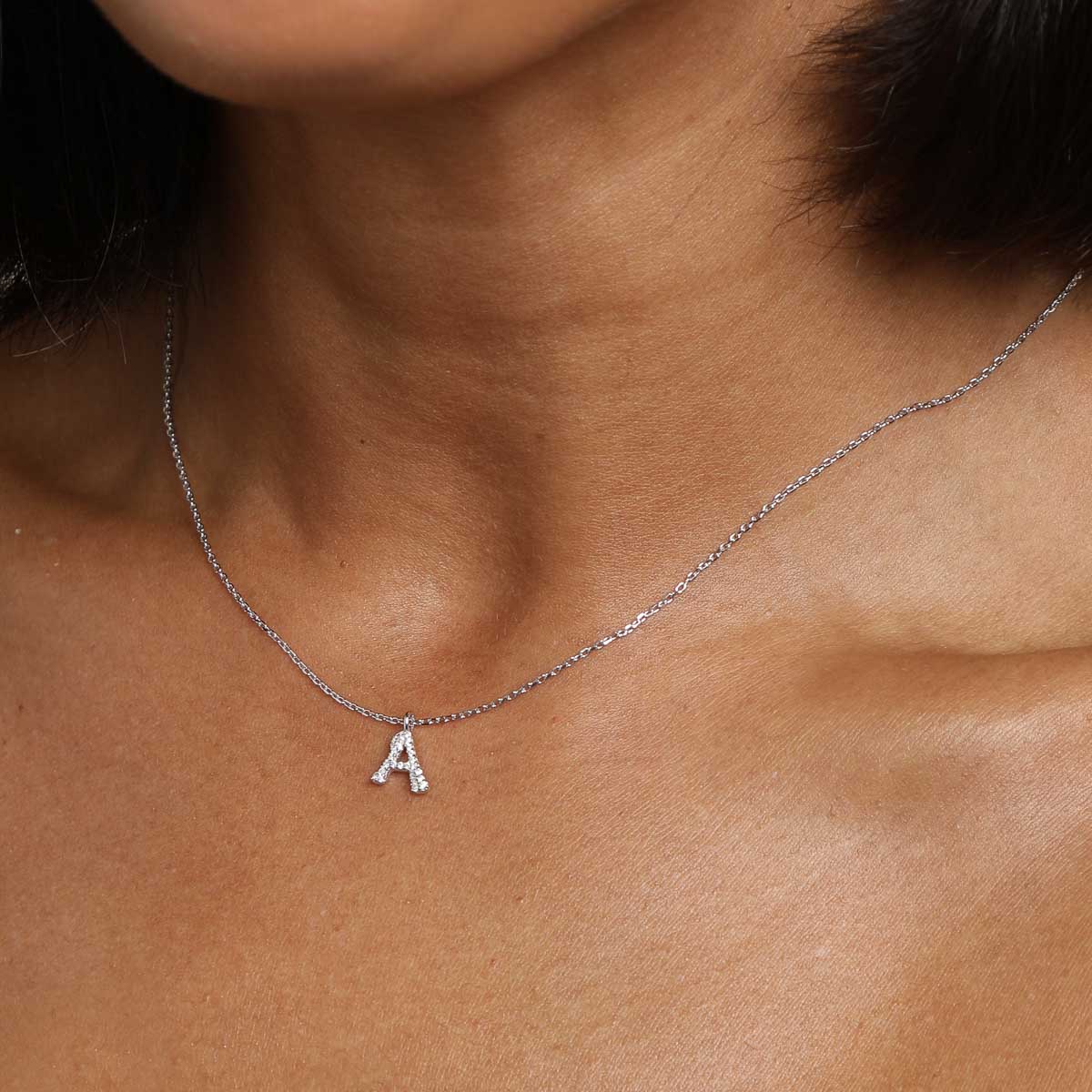 A Initial Pavé Pendant Necklace in Silver - Image 2