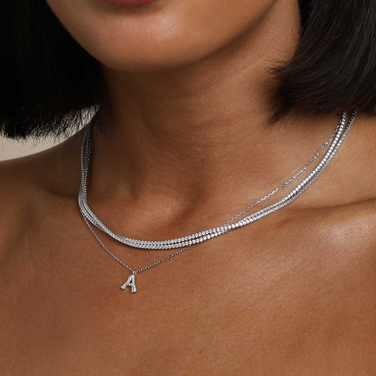 A Initial Pavé Pendant Necklace in Silver - Image 3