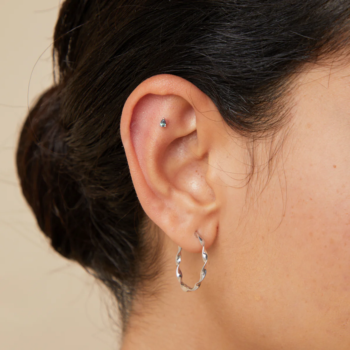 Alexandrite Pear Piercing Stud in Solid White Gold - Image 2
