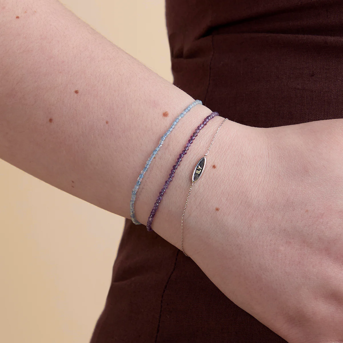 Amethyst February Beaded Bracelet in Solid White Gold - Image 3