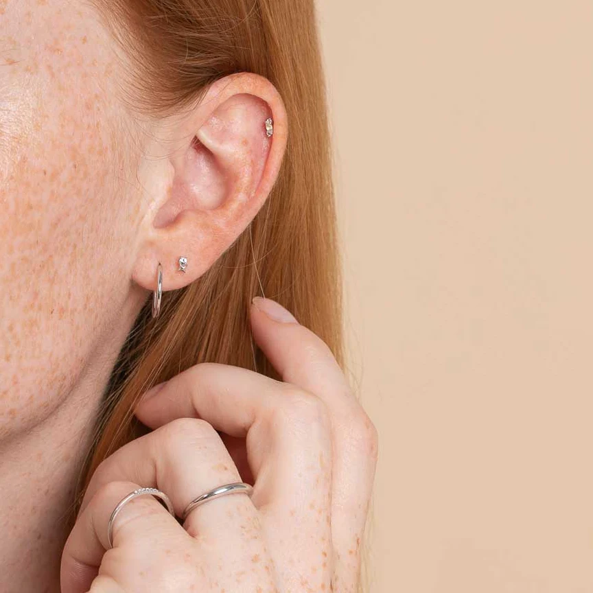 April White Topaz Birthstone Earrings in Solid White Gold - Image 3