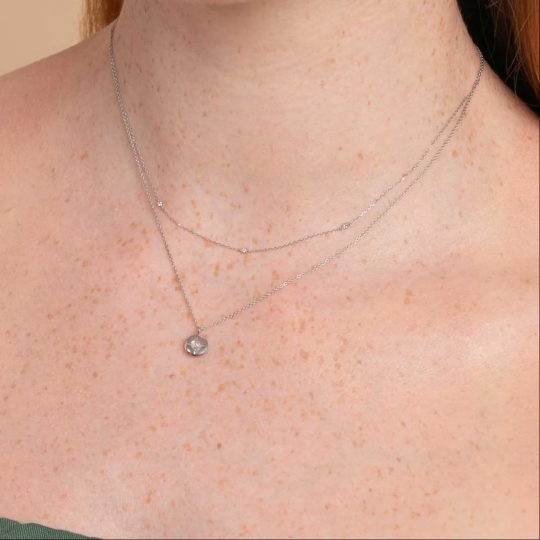April White Topaz Birthstone Necklace in Solid White Gold - Image 3