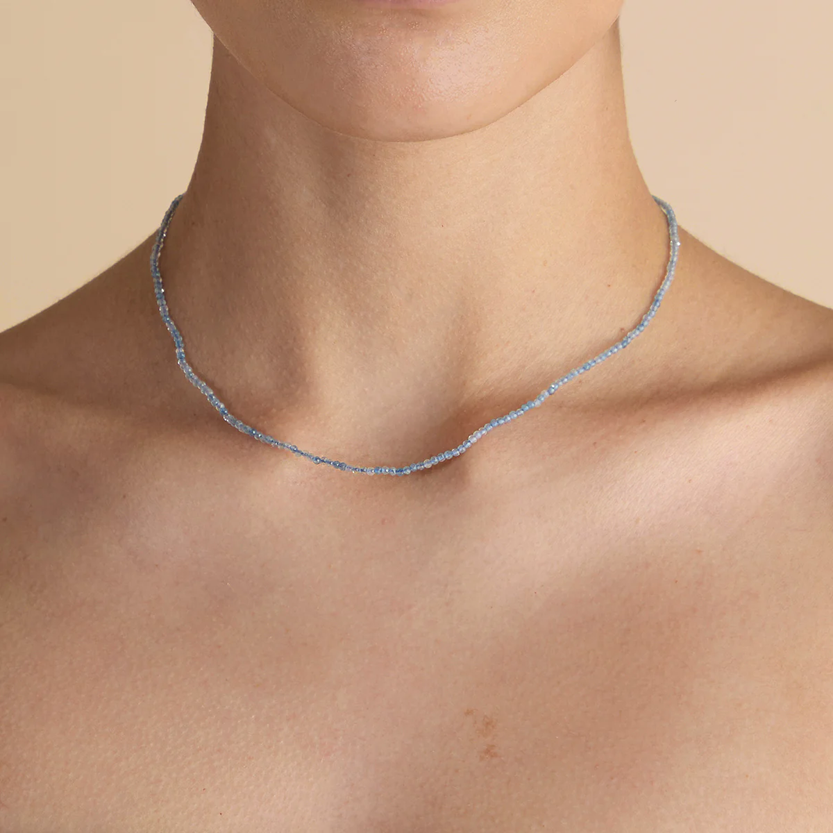 Aquamarine March Beaded Necklace in Solid Gold - Image 2