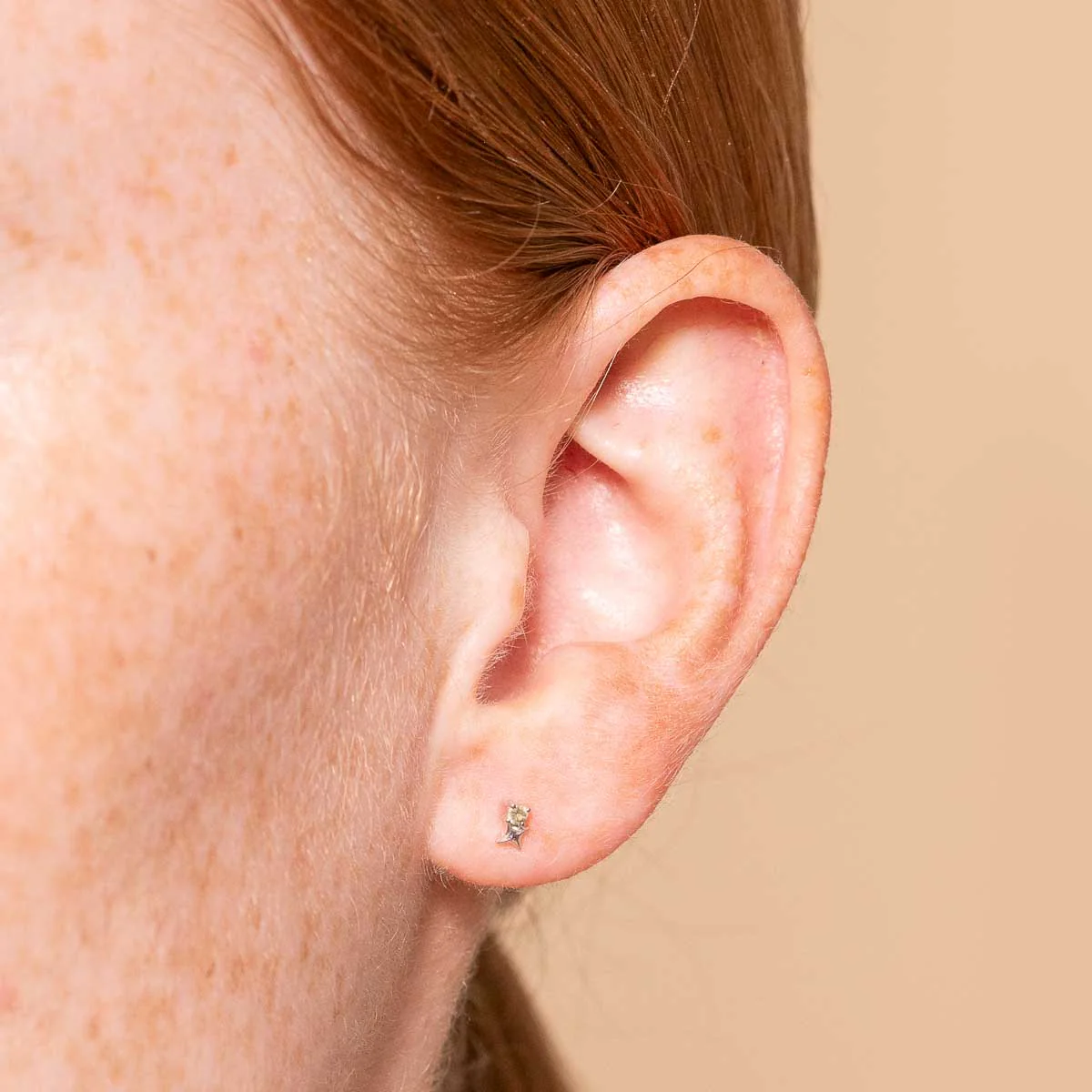 August Peridot Birthstone Earrings in Solid White Gold - Image 2