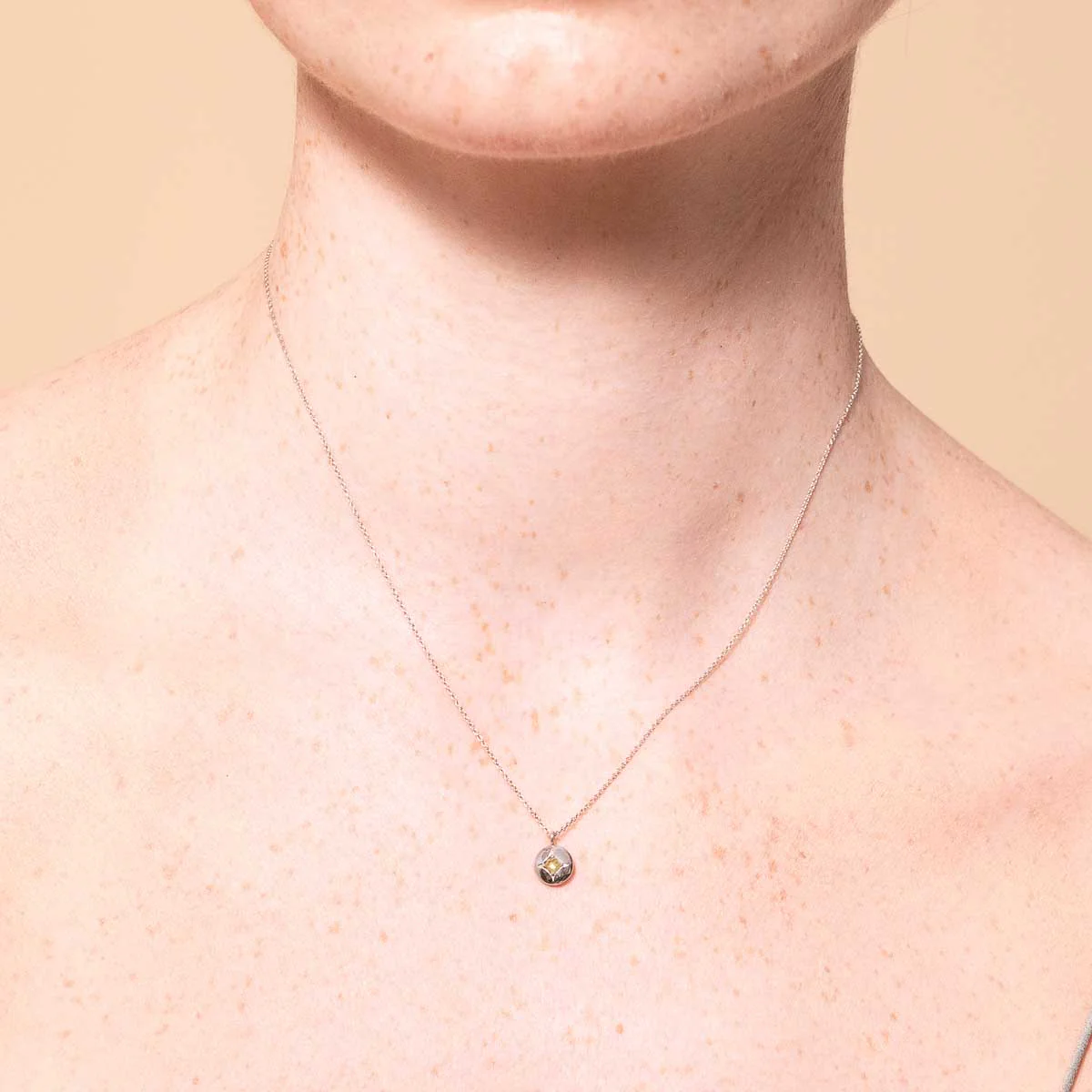 August Peridot Birthstone Necklace in Solid White Gold - Image 2