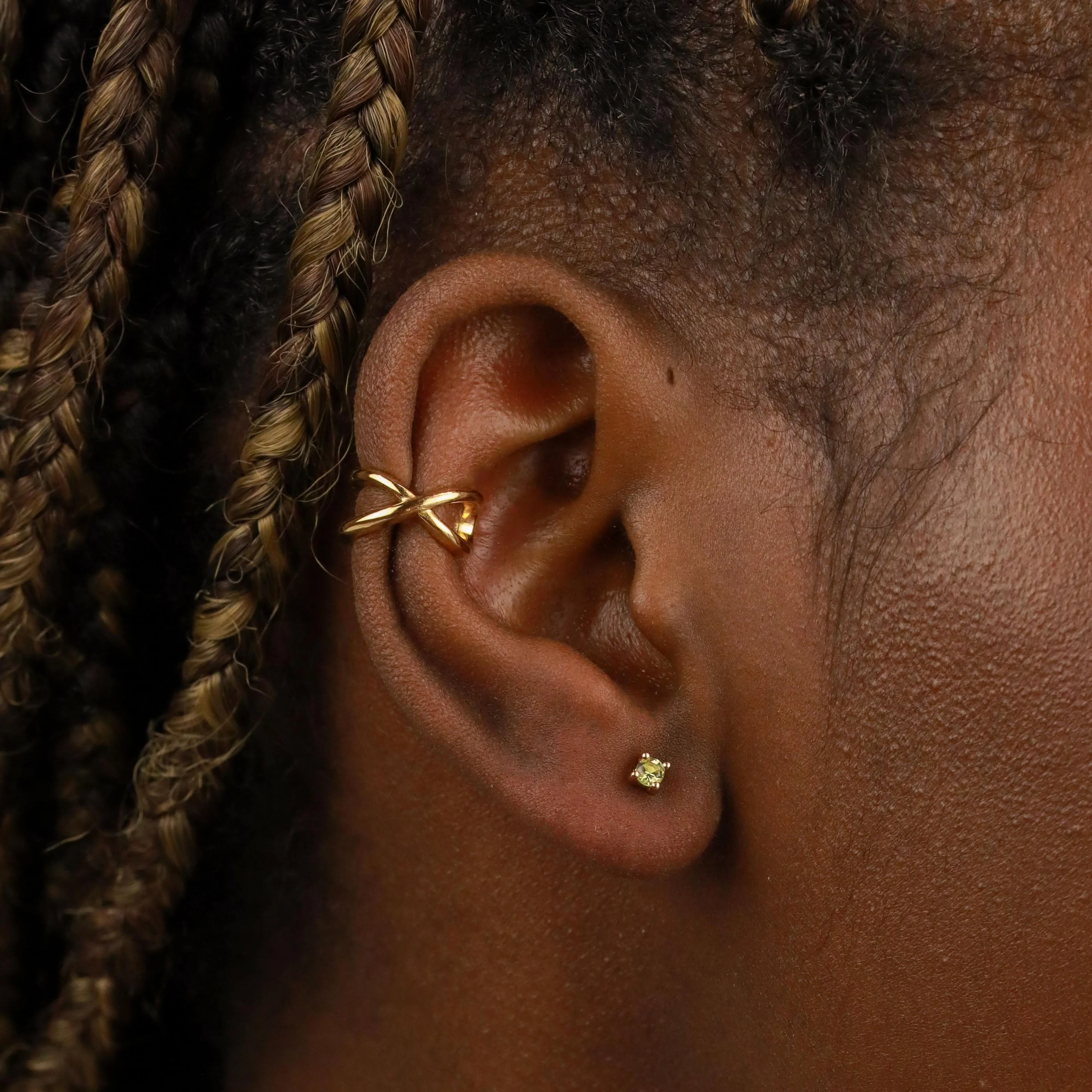 August Birthstone Stud Earrings in Gold with Peridot CZ - Image 2