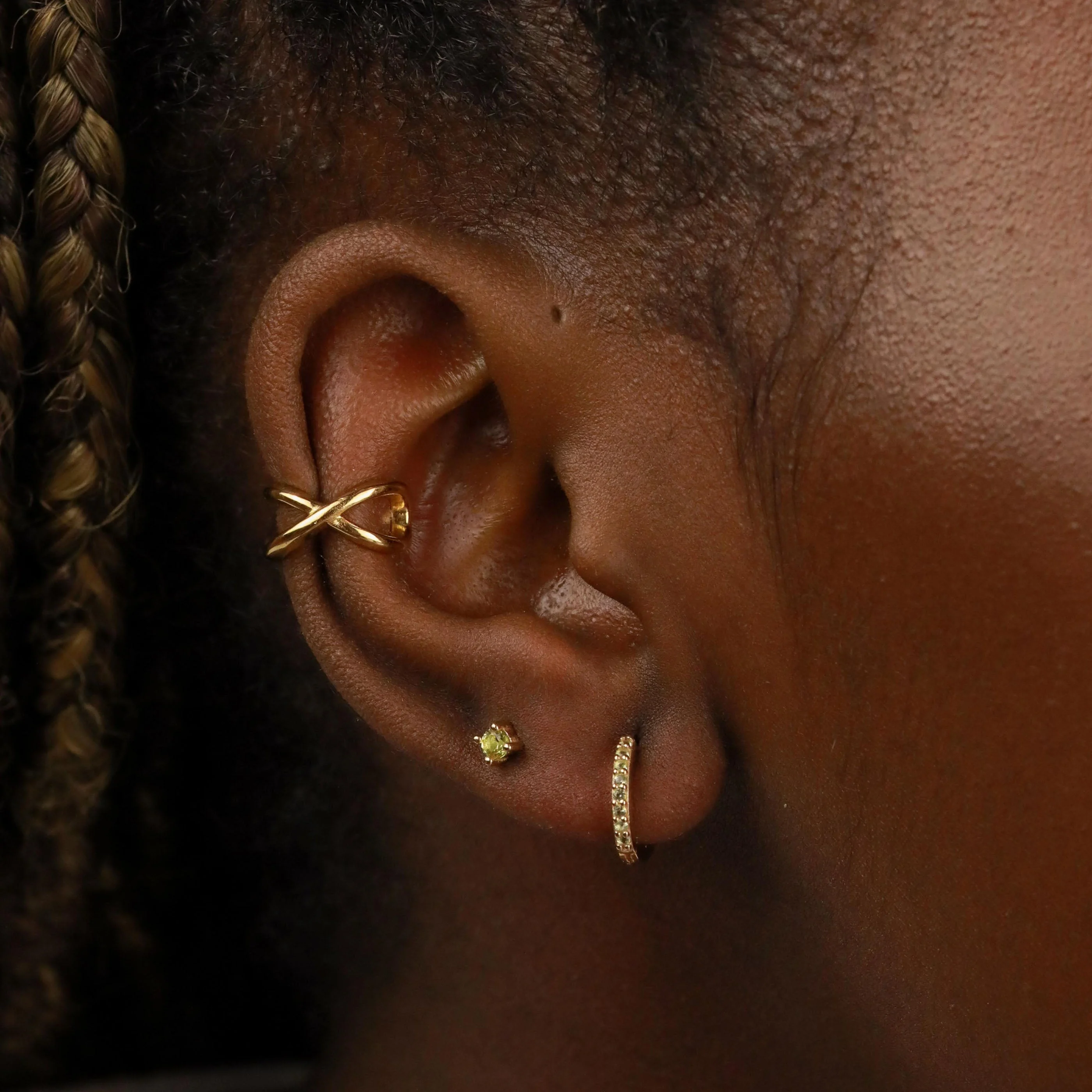 August Birthstone Stud Earrings in Gold with Peridot CZ - Image 4