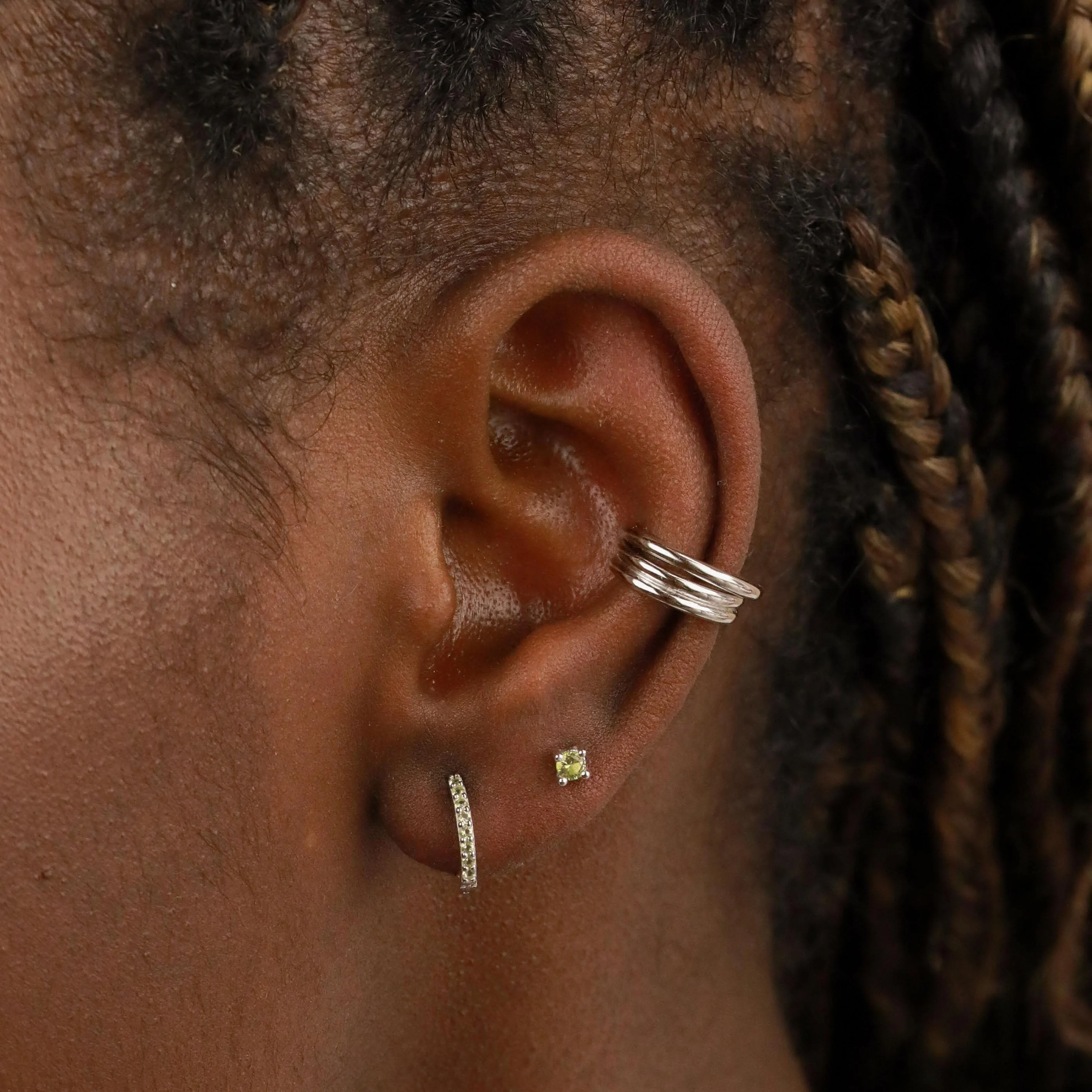 August Birthstone Stud Earrings in Silver with Peridot CZ - Image 2