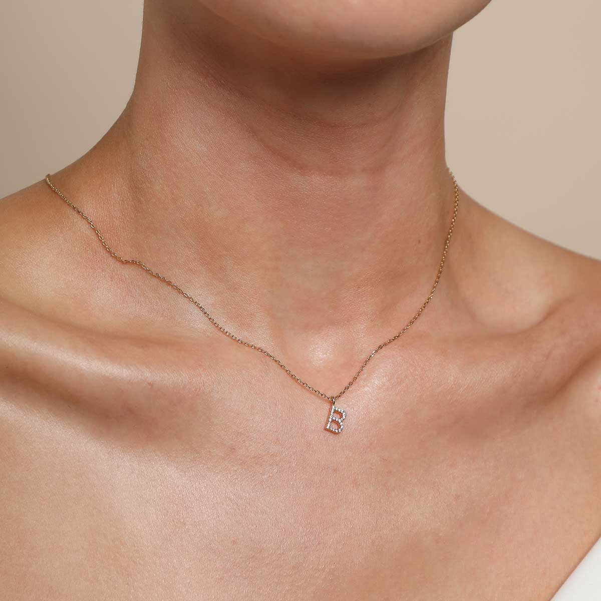 B Initial Pavé Pendant Necklace in Gold - Image 2