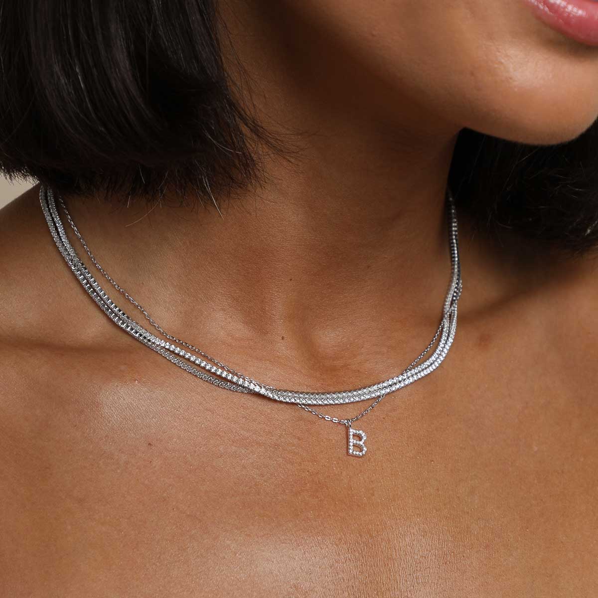 B Initial Pavé Pendant Necklace in Silver - Image 3