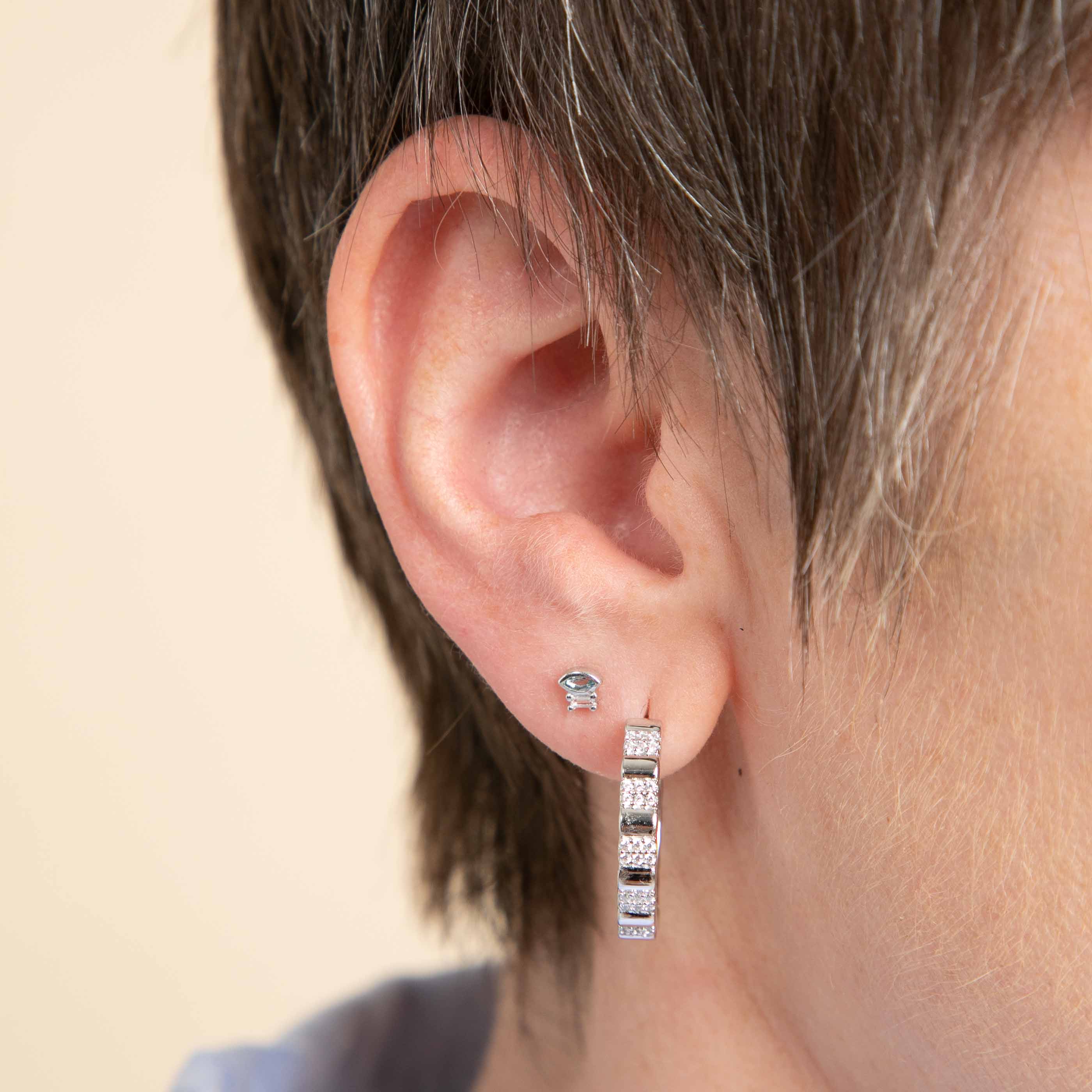 Baguette & Marquise Piercing Stud in Solid White Gold - Image 2