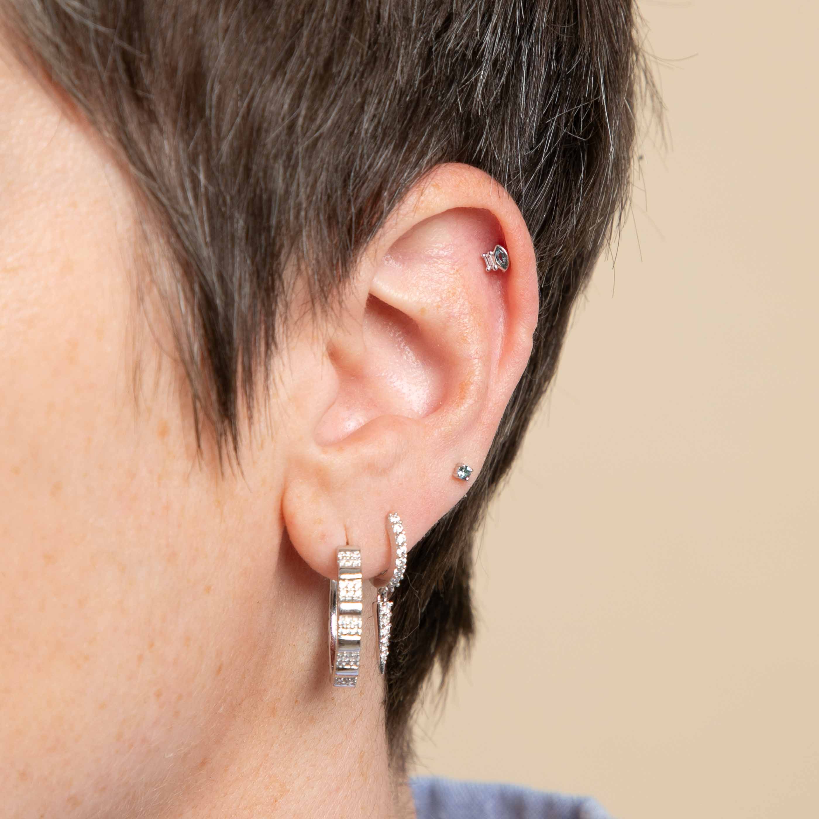 Baguette & Marquise Piercing Stud in Solid White Gold - Image 3