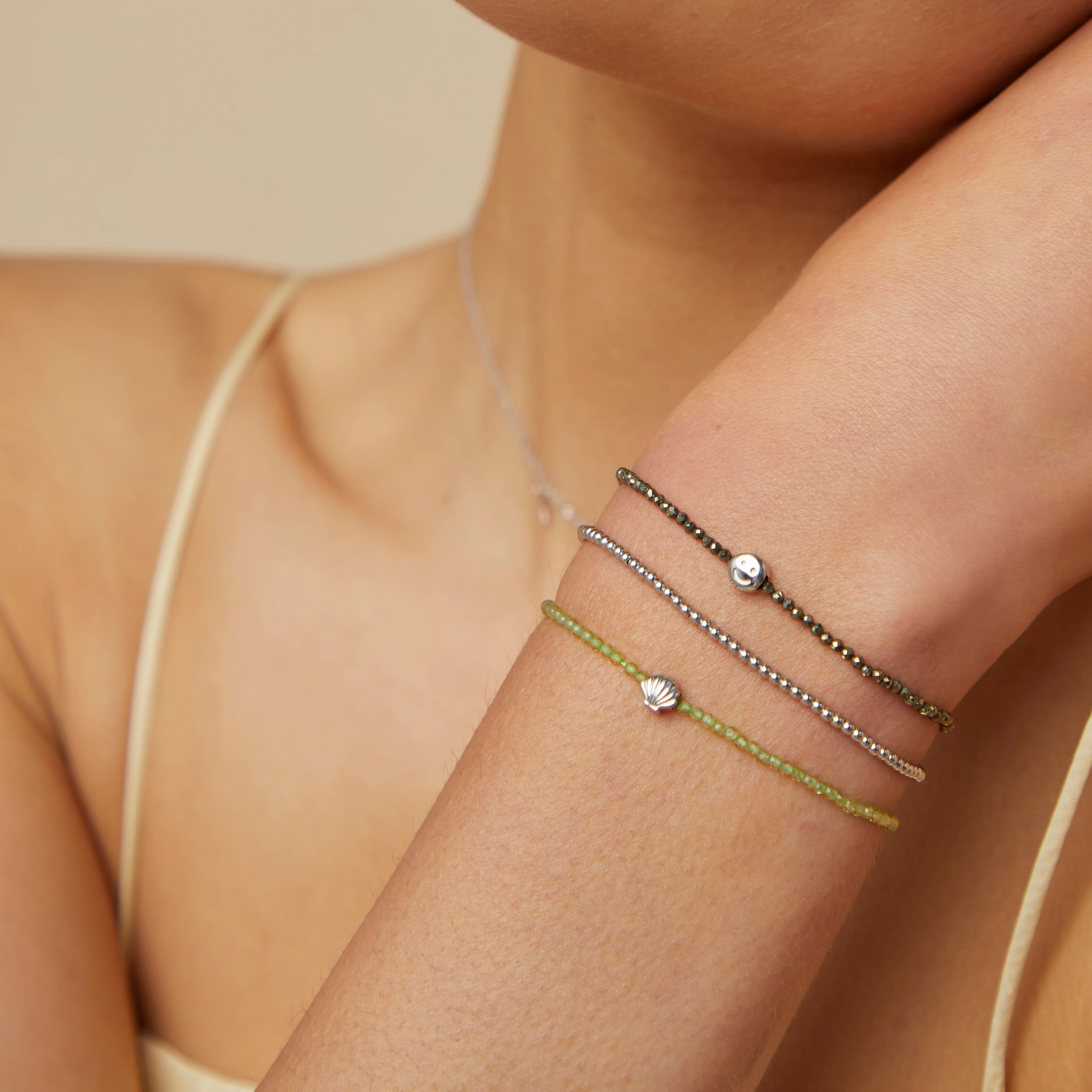 Beaded Bracelet in Solid White Gold - Image 2