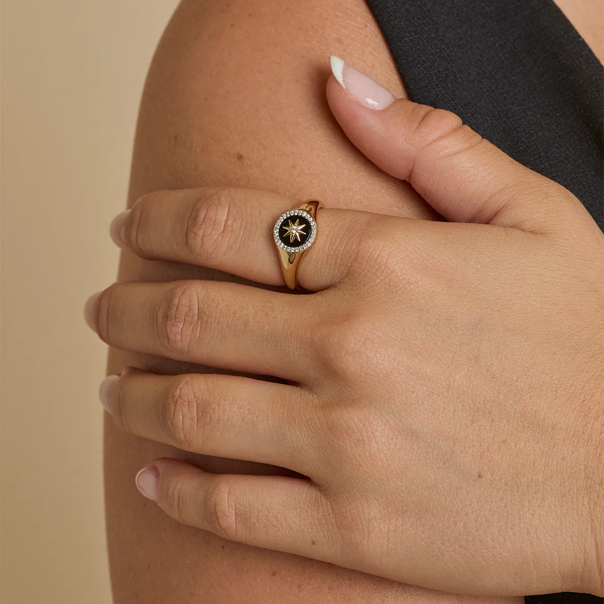 Black Star Signet Ring in Gold - Image 2