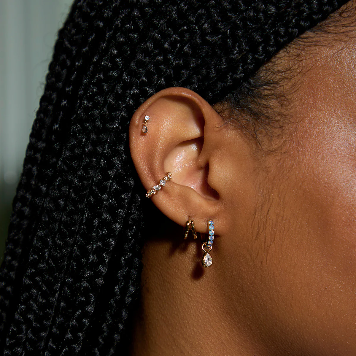 Blue Spinel Charm Piercing Stud in Solid Gold - Image 3