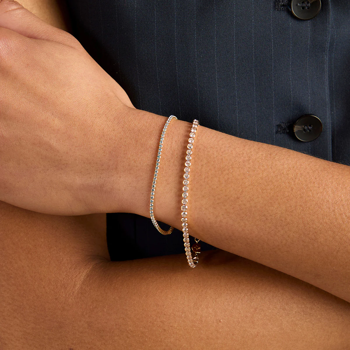 Blue Tennis Chain Bracelet in Gold - Image 3