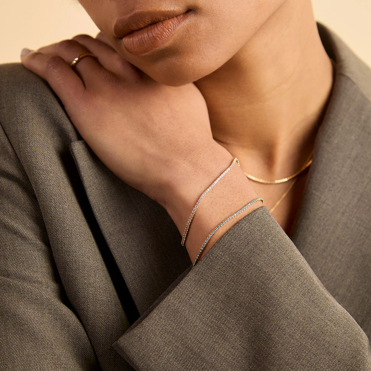 Blue Tennis Chain Bracelet in Gold - Image 6