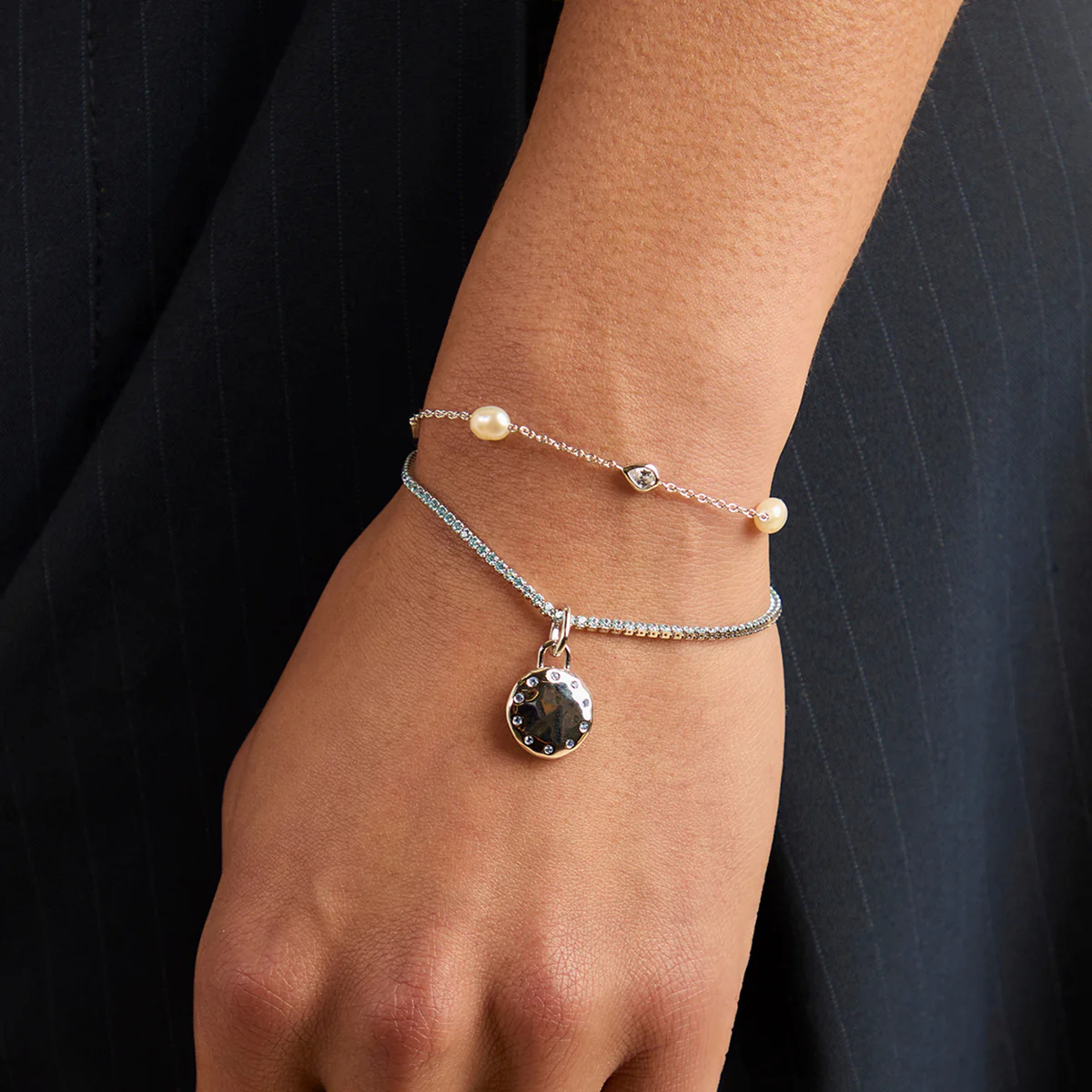 Blue Tennis Chain Bracelet in Silver - Image 3