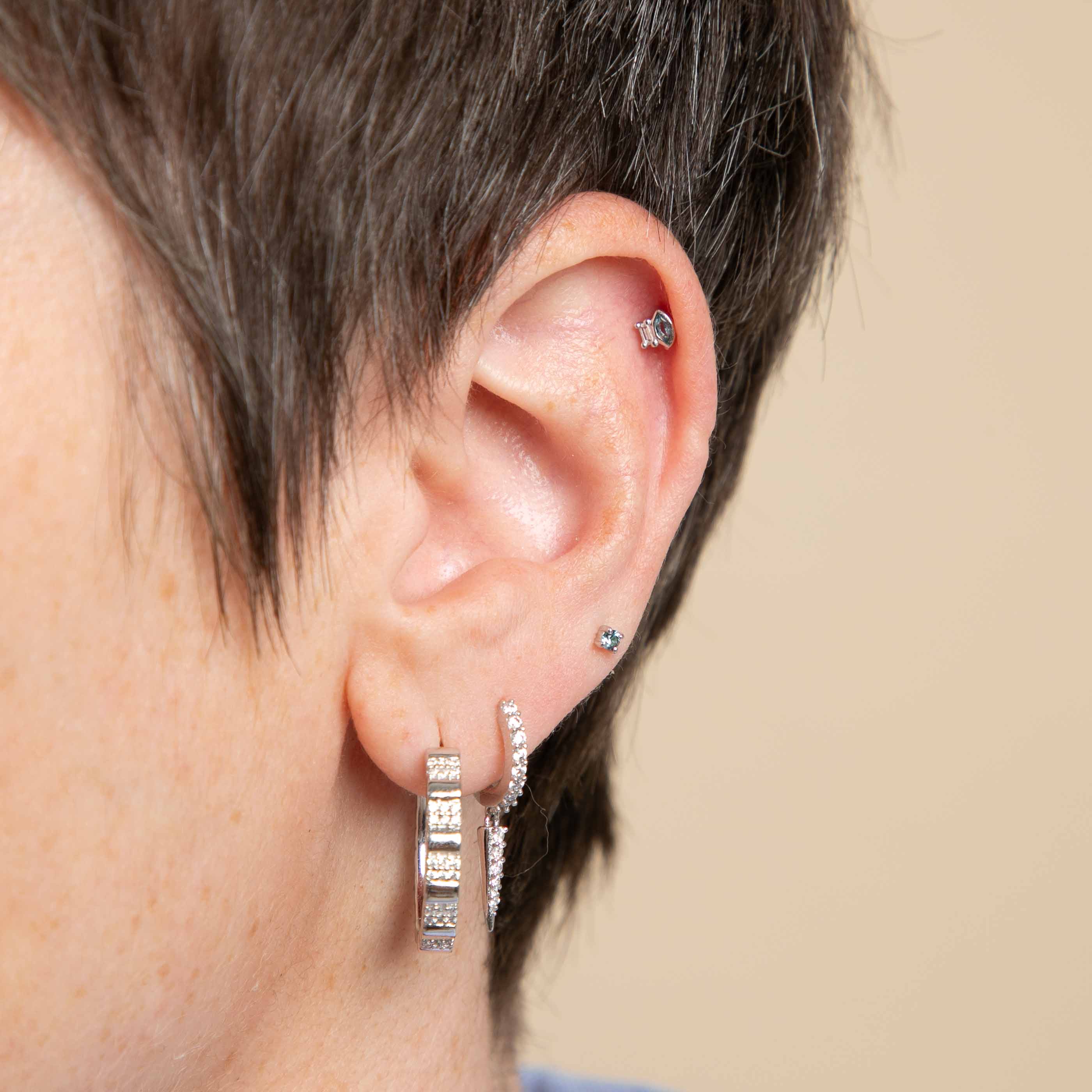 Blue Topaz Piercing Stud in Solid White Gold - Image 3