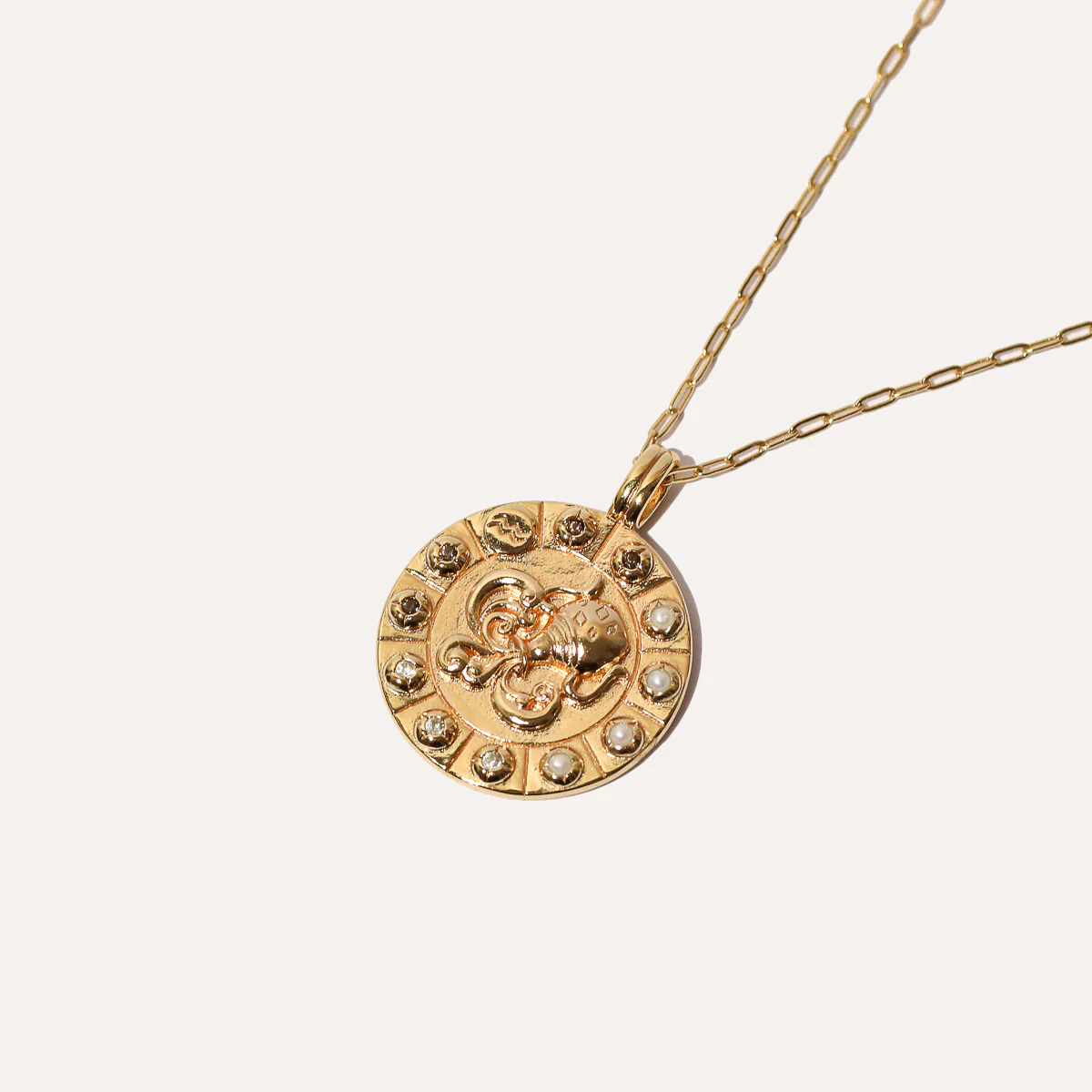 Aquarius Bold Zodiac Pendant Necklace in Gold - Image 3