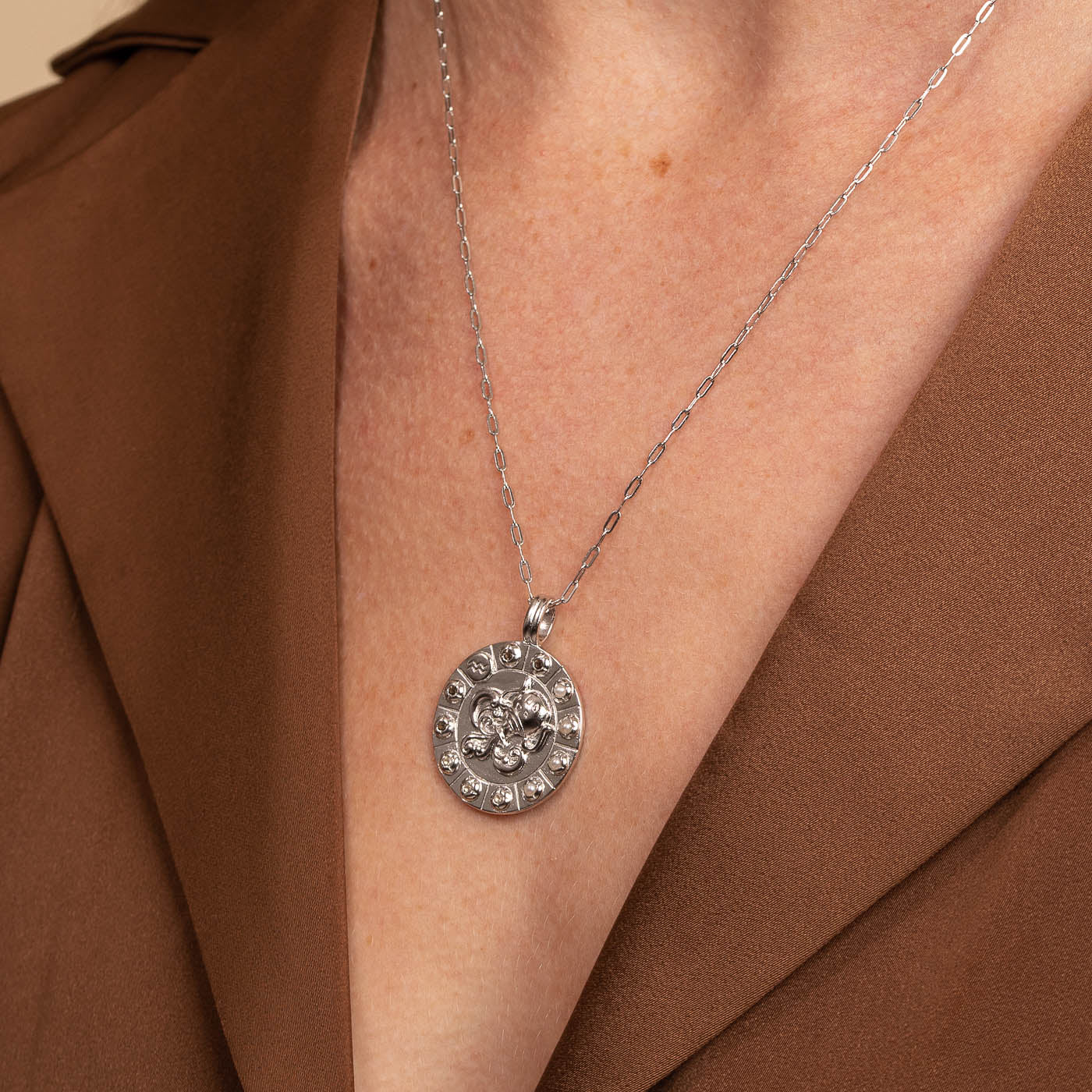 Aquarius Bold Zodiac Pendant Necklace in Silver - Image 2