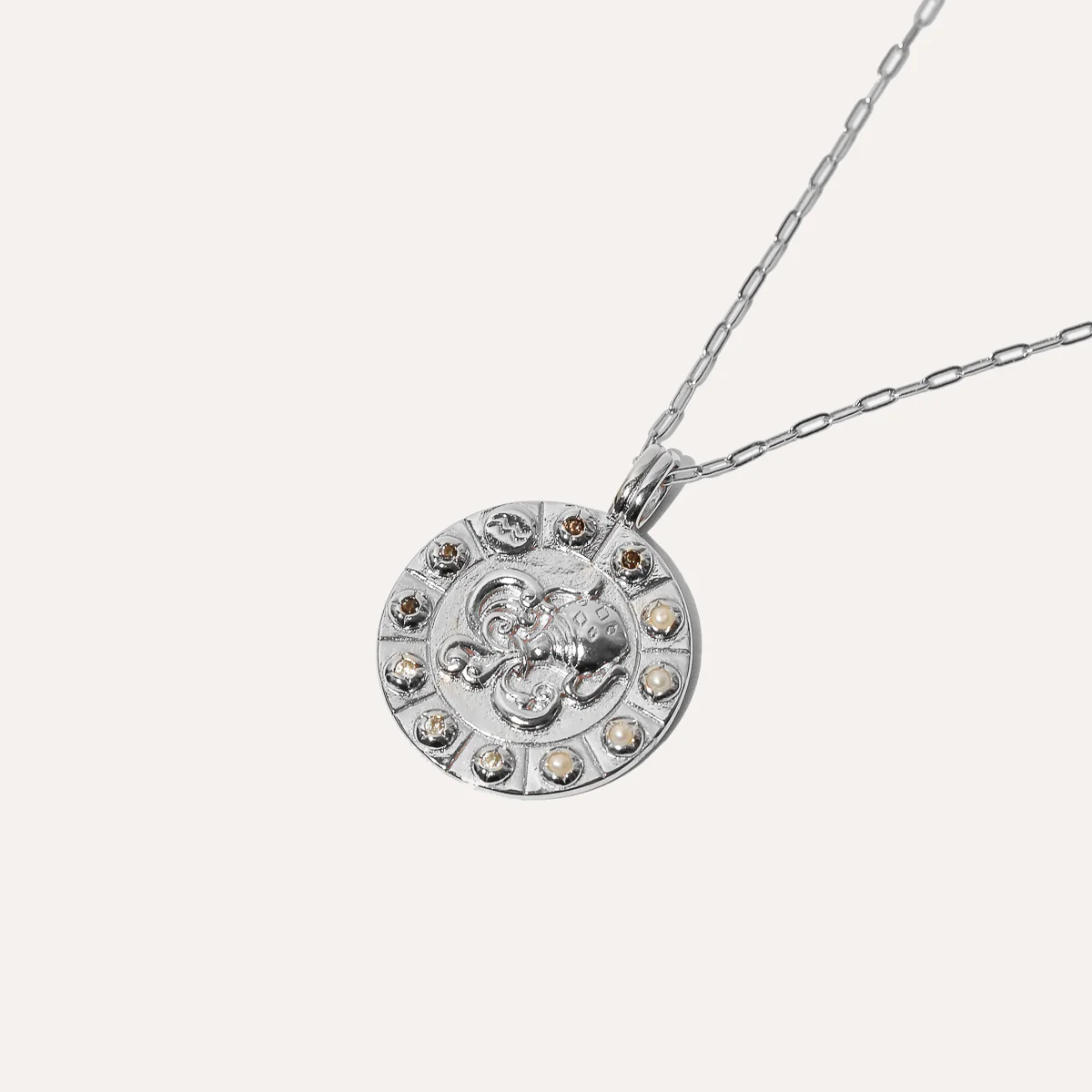 Aquarius Bold Zodiac Pendant Necklace in Silver - Image 3