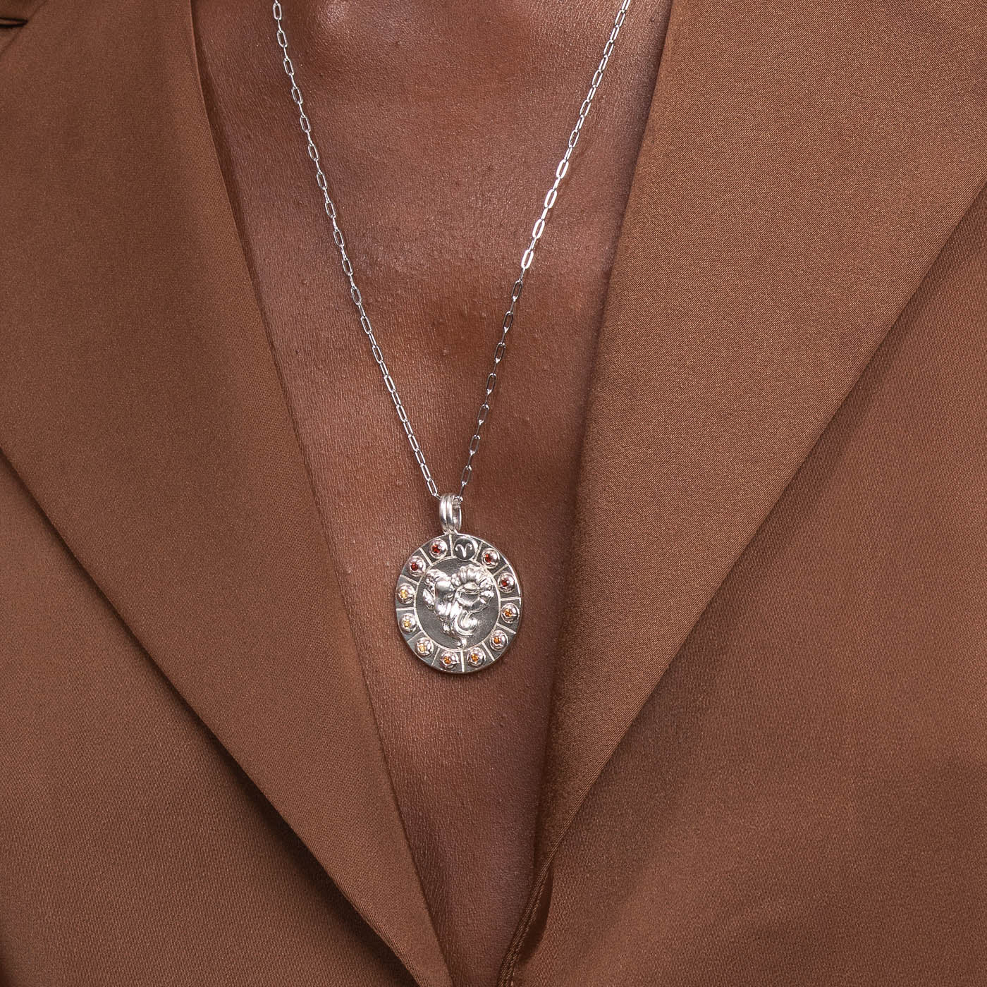 Aries Bold Zodiac Pendant Necklace in Silver - Image 2