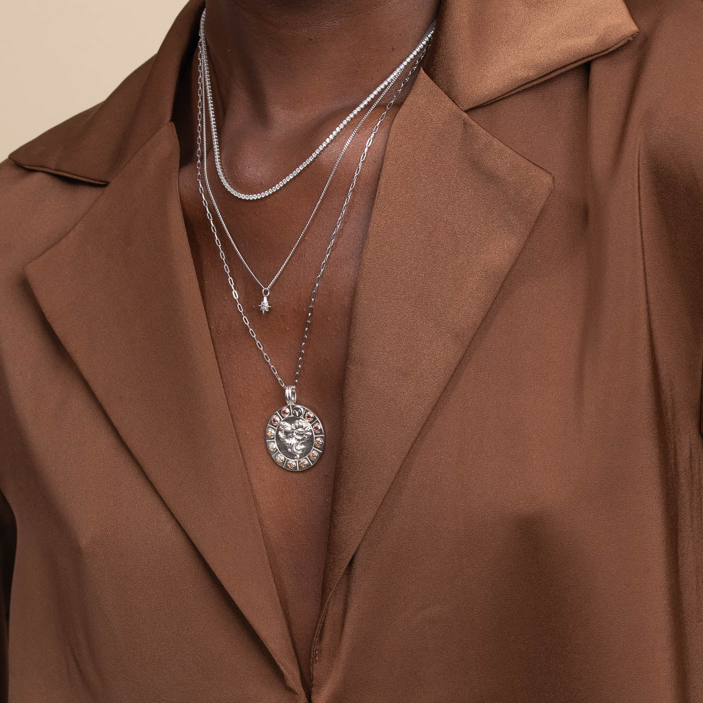 Aries Bold Zodiac Pendant Necklace in Silver - Image 4