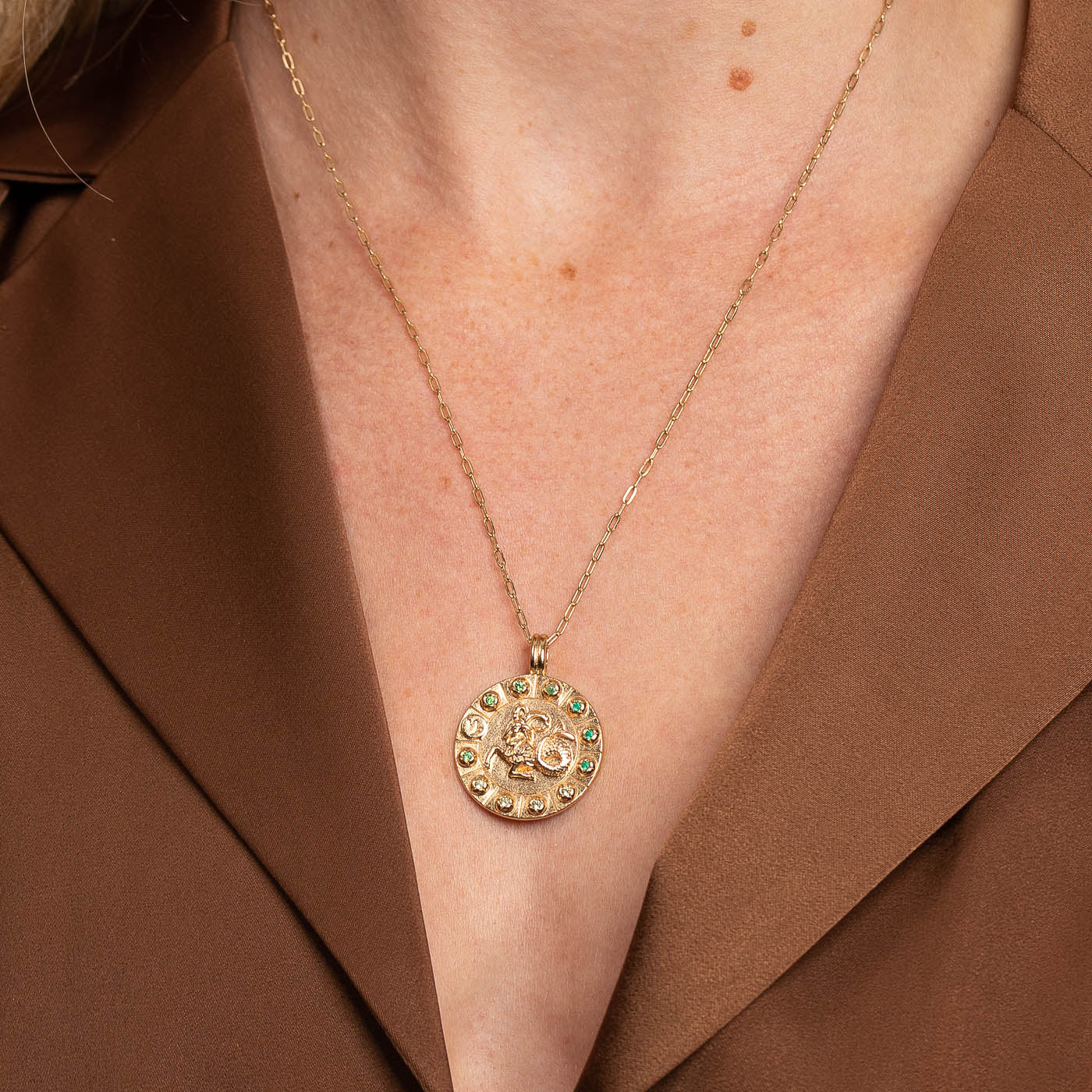 Capricorn Bold Zodiac Pendant Necklace in Gold - Image 2