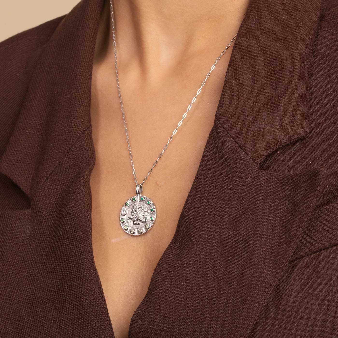 Capricorn Bold Zodiac Pendant Necklace in Silver - Image 2