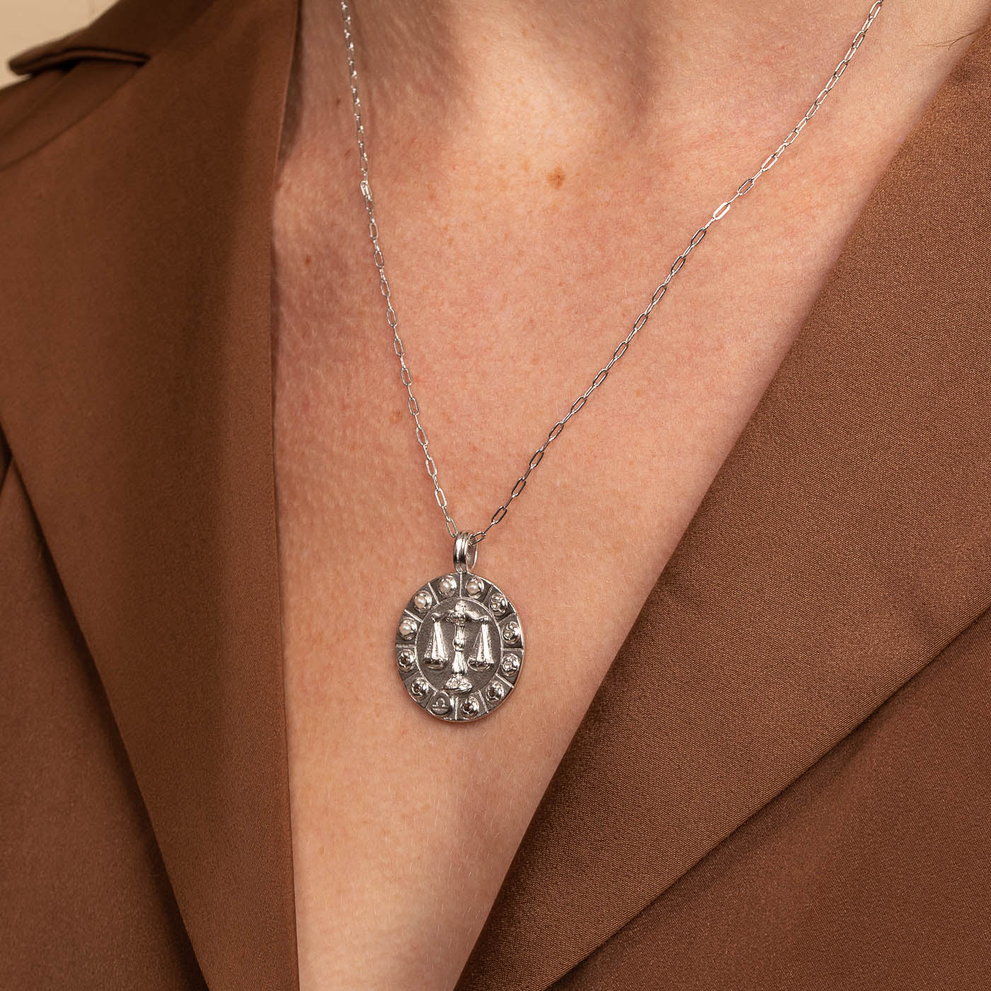 Libra Bold Zodiac Pendant Necklace in Silver - Image 2