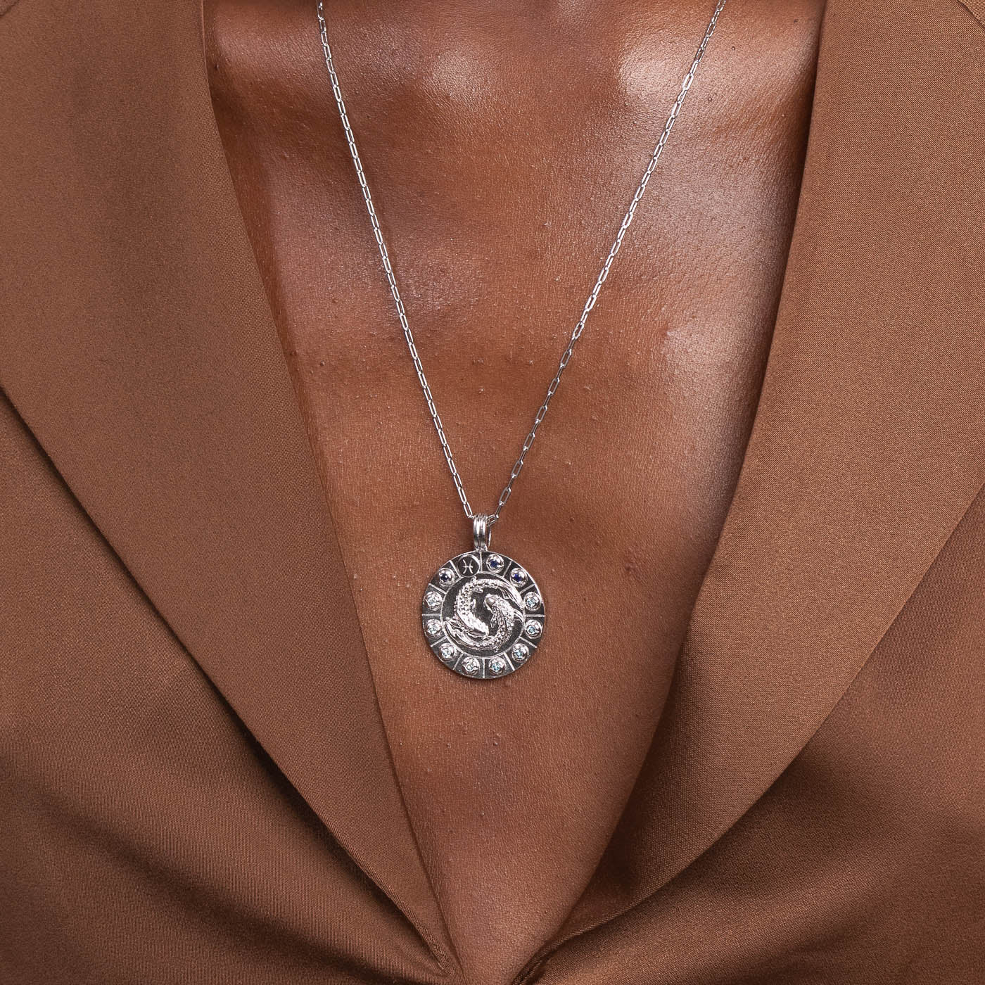 Pisces Bold Zodiac Pendant Necklace in Silver - Image 2