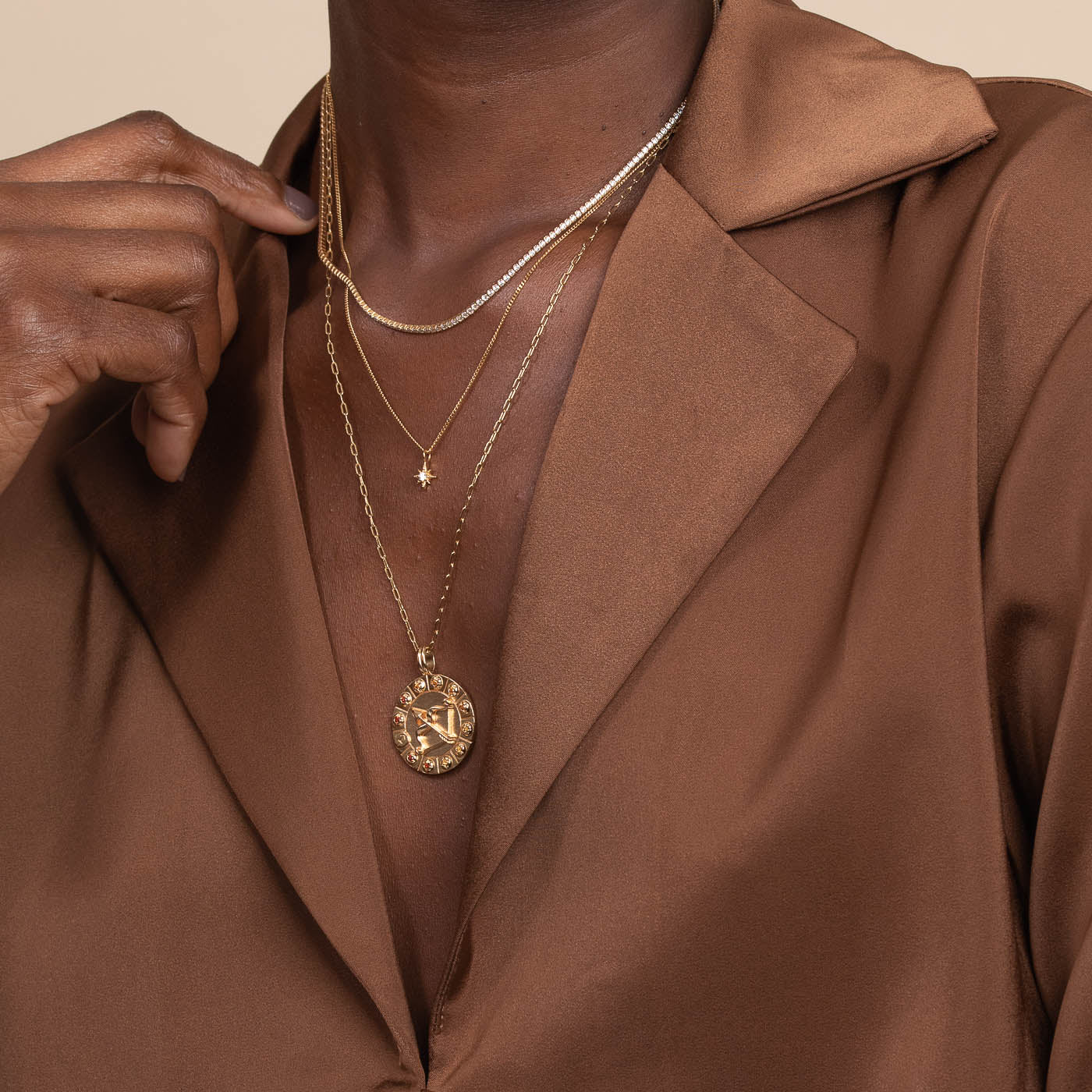 Sagittarius Bold Zodiac Pendant Necklace in Gold - Image 4