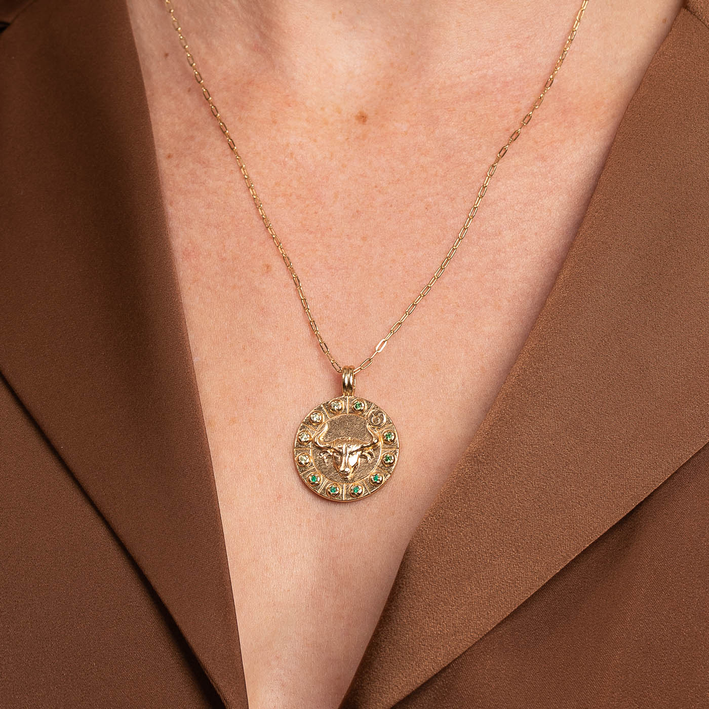 Taurus Bold Zodiac Pendant Necklace in Gold - Image 2