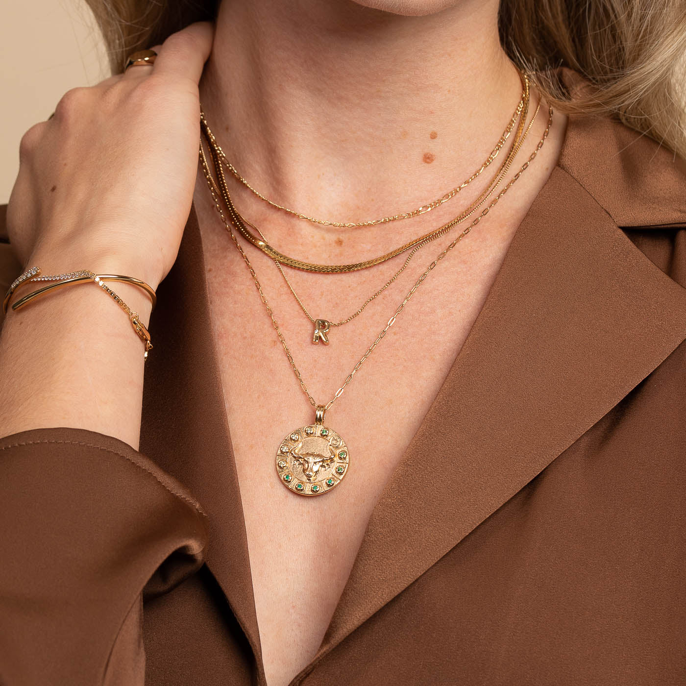 Taurus Bold Zodiac Pendant Necklace in Gold - Image 4