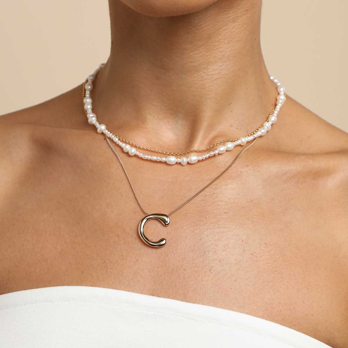 C Initial Bold Pendant Necklace in Gold - Image 3