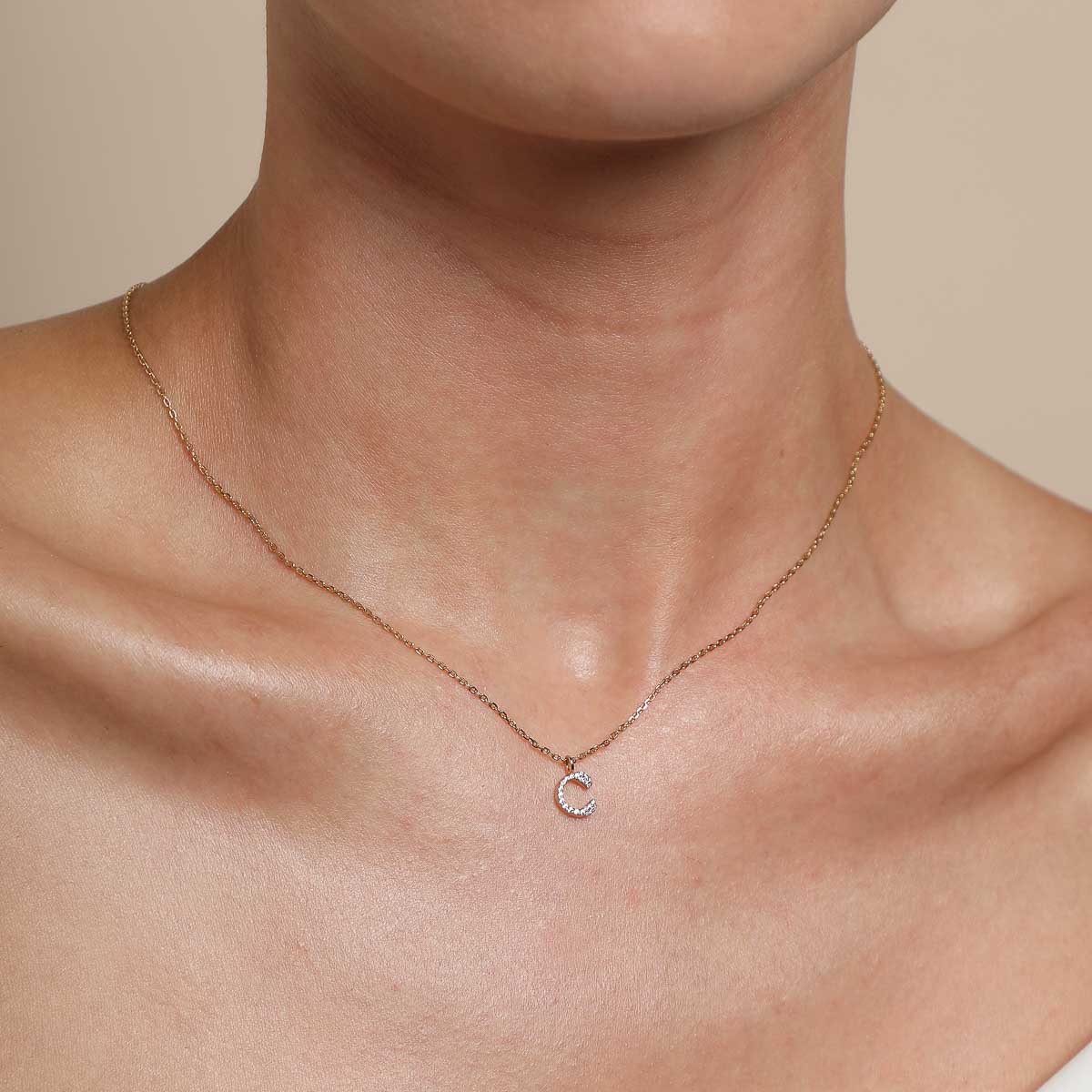 C Initial Pavé Pendant Necklace in Gold - Image 2