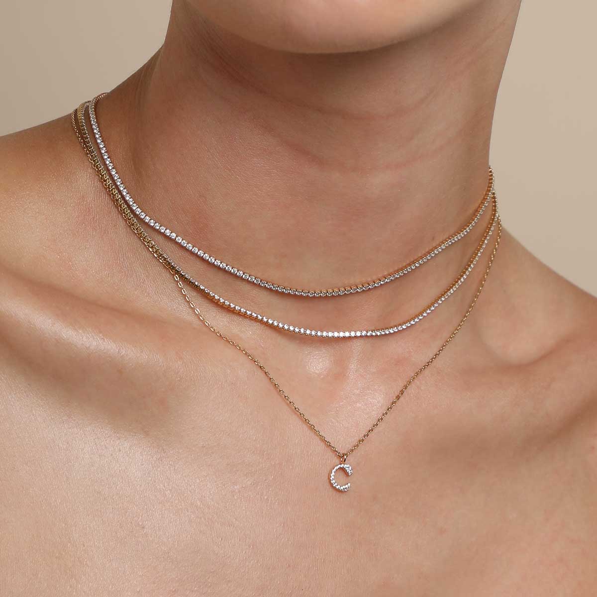 C Initial Pavé Pendant Necklace in Gold - Image 3