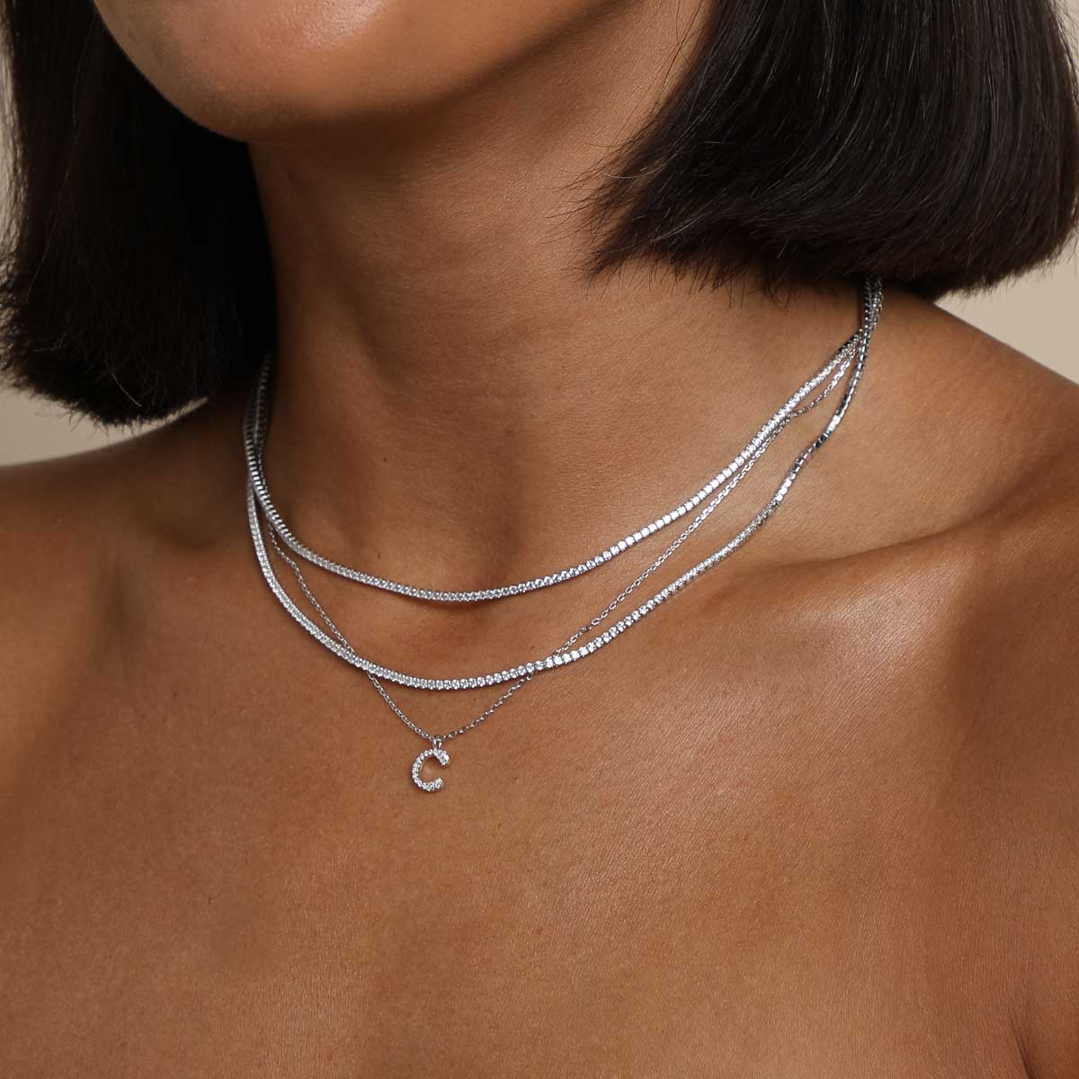 C Initial Pavé Pendant Necklace in Silver - Image 3