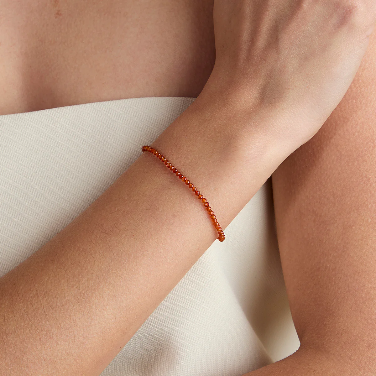 Carnelian July Beaded Bracelet in Solid Gold - Image 2