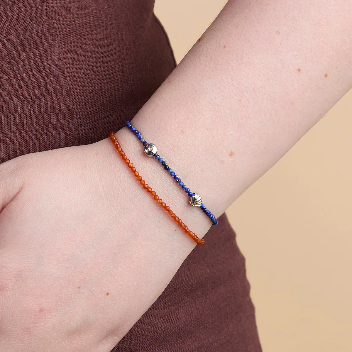 Carnelian July Beaded Bracelet in Solid White Gold - Image 3