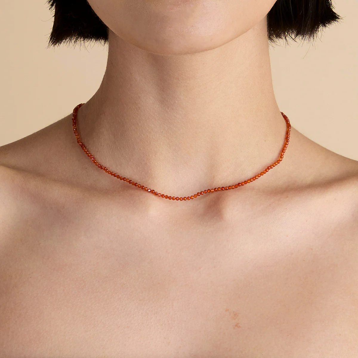 Carnelian July Beaded Necklace in Solid Gold - Image 2