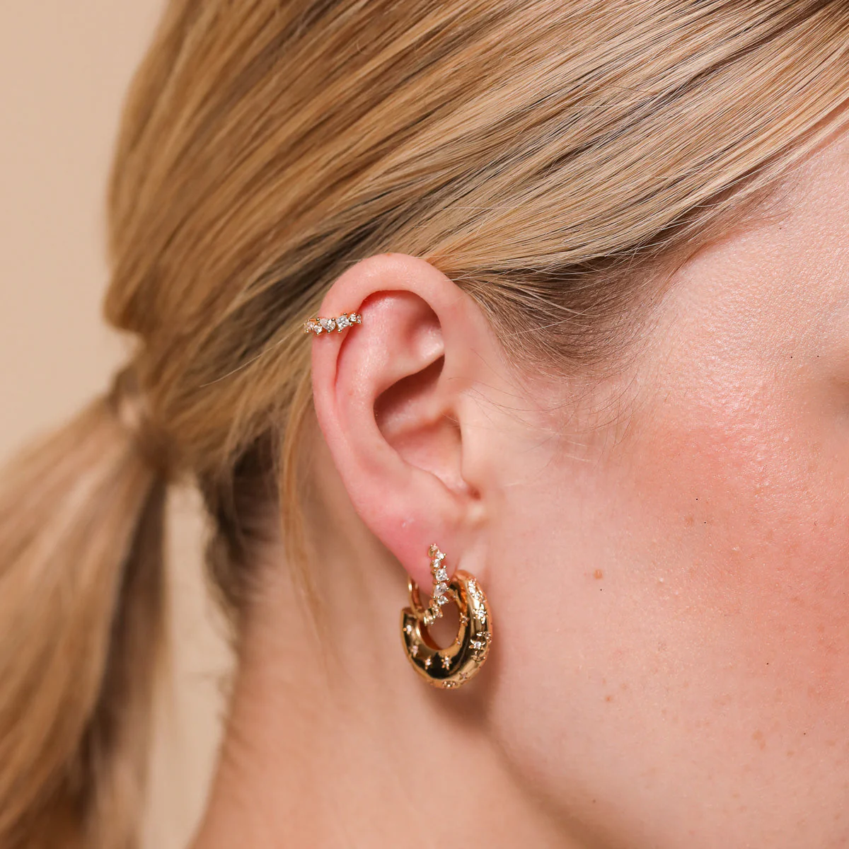Celestial Crystal 6.5mm Hoop in Gold - Image 4