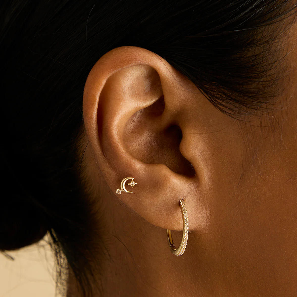 Celestial Moon Piercing Stud in Solid Gold - Image 2