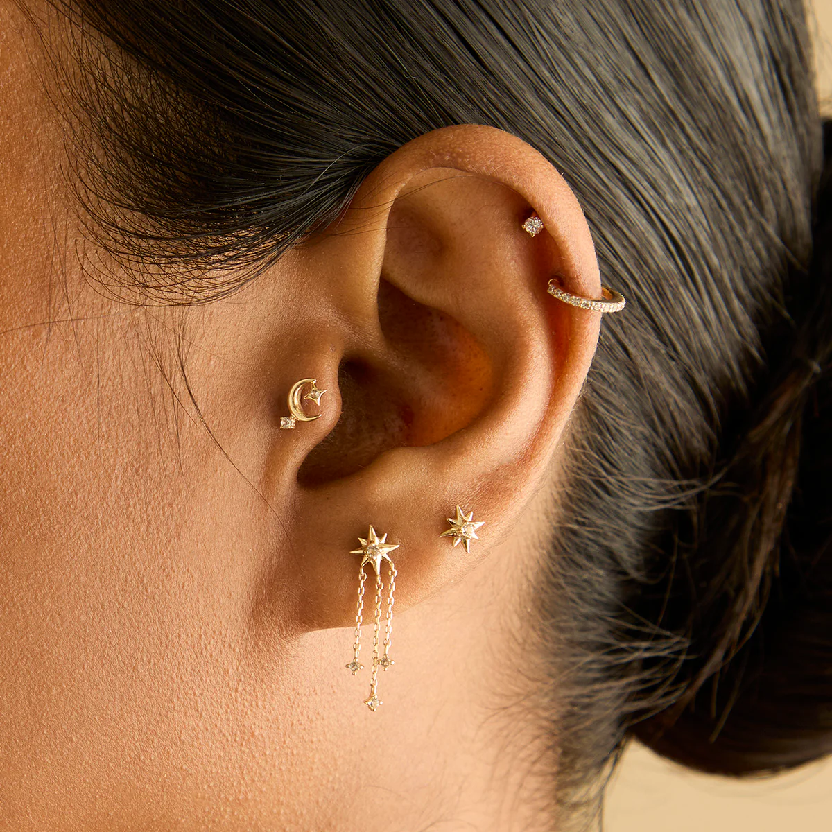 Celestial Moon Piercing Stud in Solid Gold - Image 3
