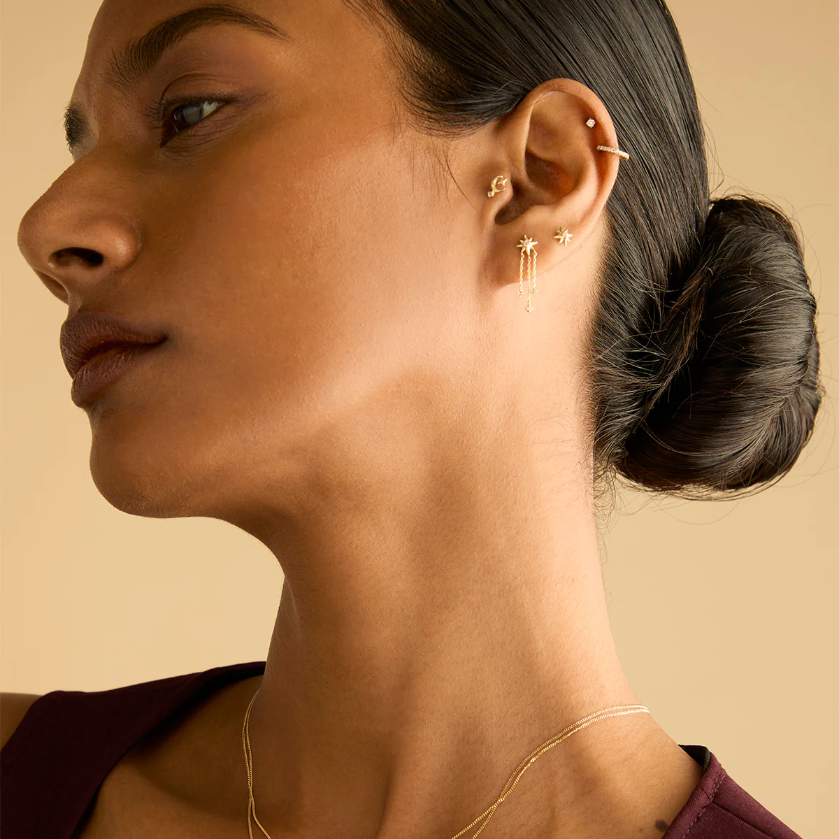 Celestial Moon Piercing Stud in Solid Gold - Image 4