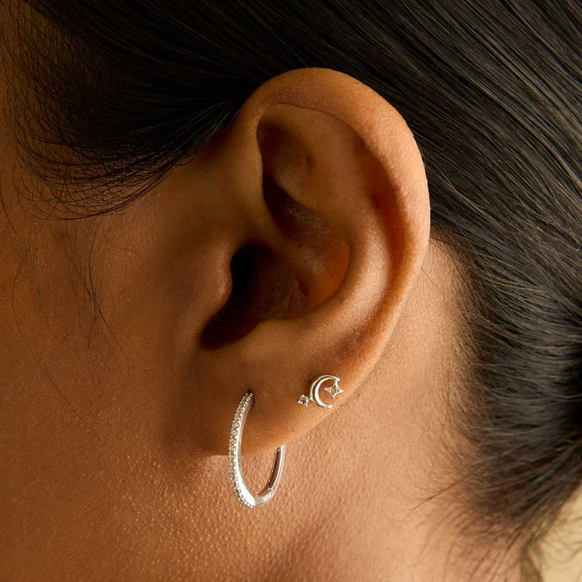 Celestial Moon Piercing Stud in Solid White Gold - Image 2