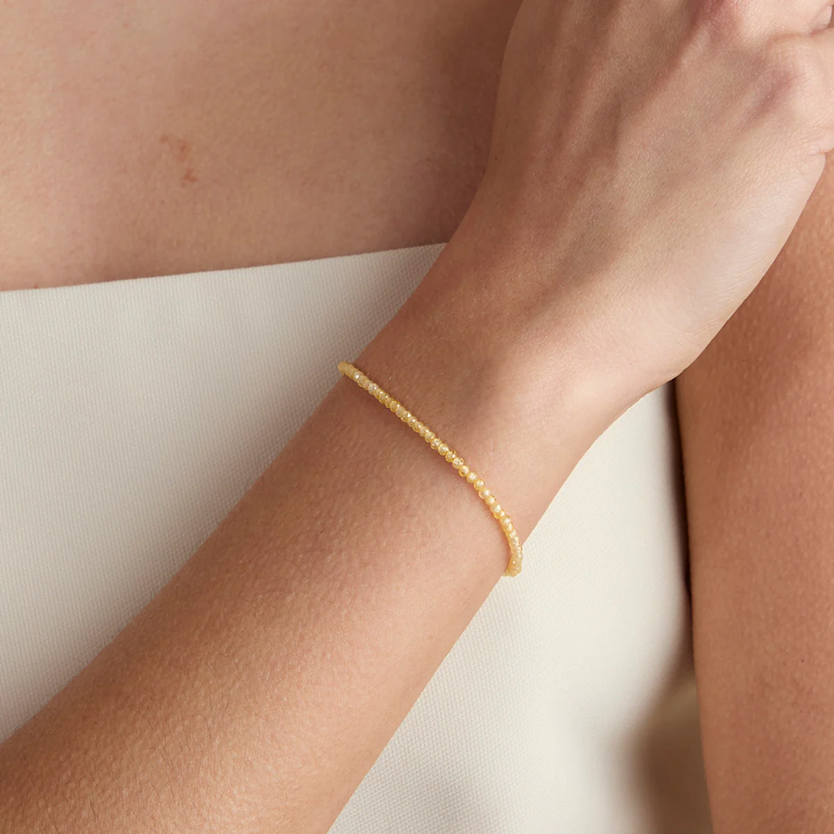 Citrine November Beaded Bracelet in Solid Gold - Image 2